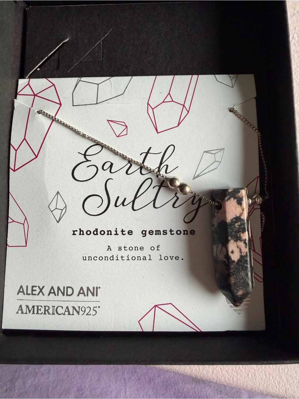 Alex and Ani Pink and Black Rhodonite Pendant Necklace